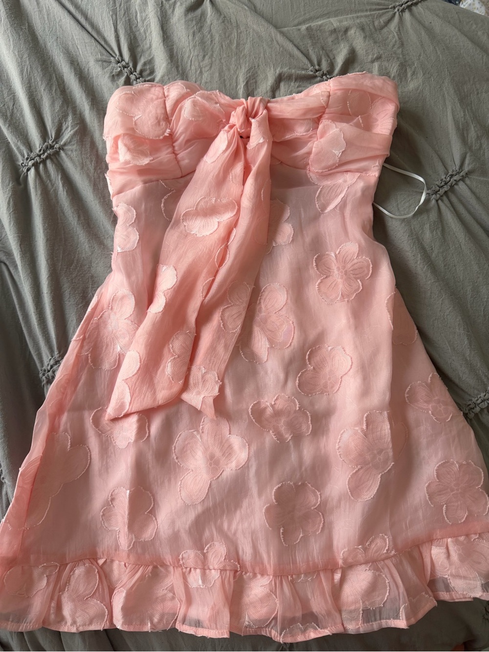 Hello Molly Blush Pink Strapless Floral Appliqué Dress - Picture 2 of 5
